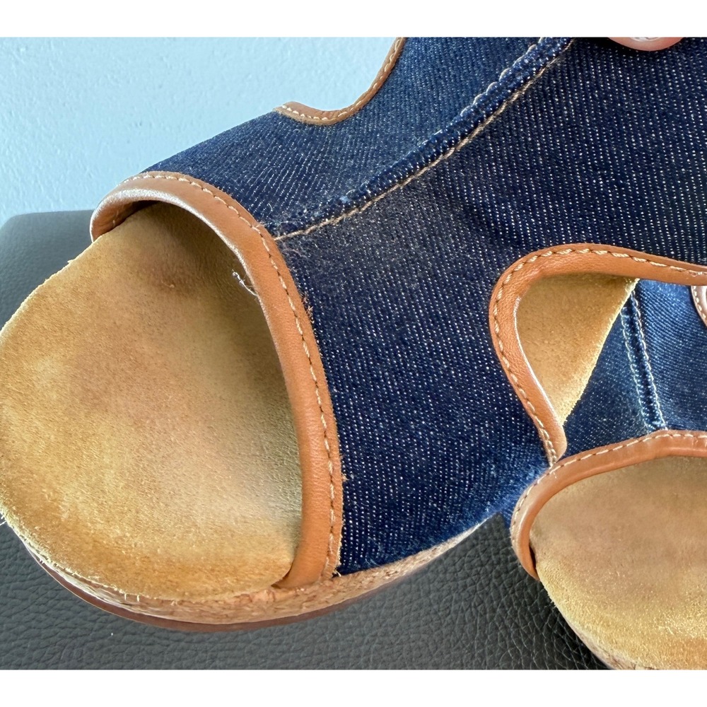 Clarks Elements Strappy Open Toe Blue Denim Platform Sandals Cork Wedge 9.5 Boho - Picture 4 of 8